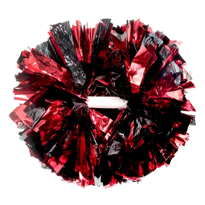 Hooshing 2PCS Black and Red Pom Poms Cheerleading with Baton Handle for Team Spirit Sports Dance Cheering - Image 1